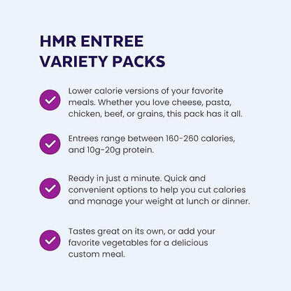 HMR Variety Entrée Packs |Pre-packaged Lunch or Dinner to Support Weight Loss| Ready to Eat Meals |10-20 grams of Protein per Entrée | Low Calorie Food | 7-8oz Servings per Meal (8 Ounce (Pack of 17))