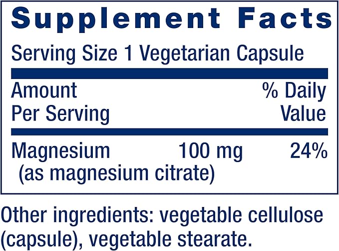 Life Extension Magnesium Citrate 100 mg Vegetarian Capsules, Blue, 100 Count