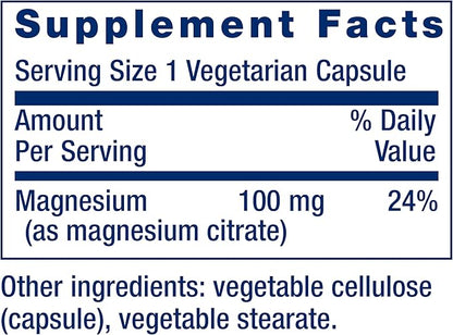 Life Extension Magnesium Citrate 100 mg Vegetarian Capsules, Blue, 100 Count