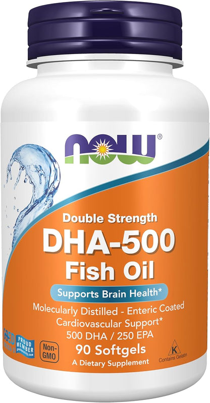 NOW Foods Supplements, DHA-500 with 250 EPA, Molecularly Distilled, Supports Brain Health*, 90 Softgels