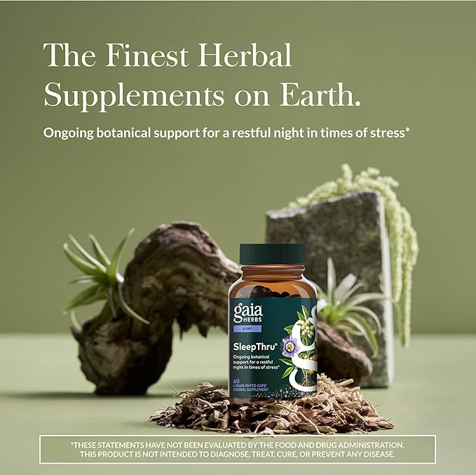 Gaia Herbs SleepThru - Sleep Support Supplement with Ashwagandha Root, Magnolia Bark, Passionflower & Jujube Date* - 60 Vegan Liquid Phyto-Caps (30 Servings)