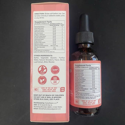Kids Liquid Botanical Drops – Natural Blend with Prebiotics, Chamomile, Ginger & Elderberry – Sugar-Free, Alcohol-Free, Non-GMO – 2 fl oz