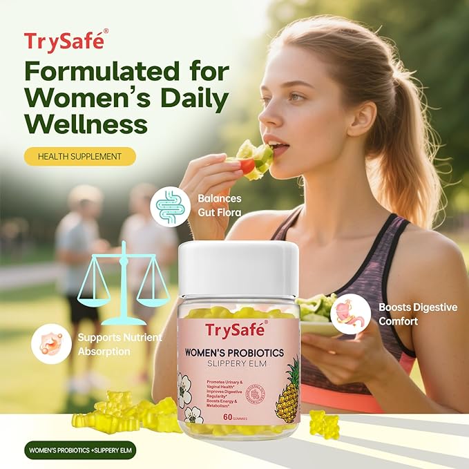 Women's Probiotic Gummies, Pineapple Flavor - 3B CFU Bacillus Coagulans with Lnulin, Dandelion Root & Slippery Elm - Support Gut Health & Digestive Balance, 60 Gummies