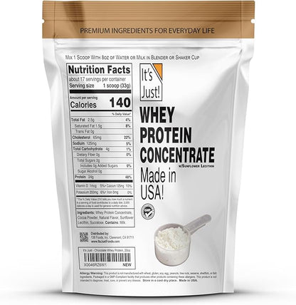 It's Just! - 100% Whey Protein Concentrate, Made in USA, Premium WPC-80, Natural Cocoa Powder (1.25 Pound, Chocolate)
