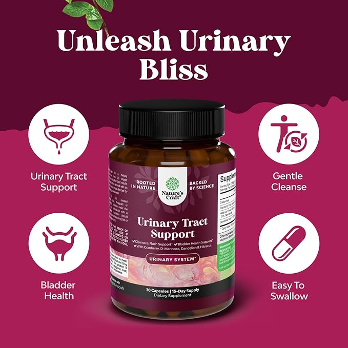 D Mannose Capsules for Urinary Tract Health - High Potency D-Mannose with Cranberry Juice Powder & Dandelion for Urinary Tract Health for Women Fast Acting Super Concentrated Cranberry - 30 Count