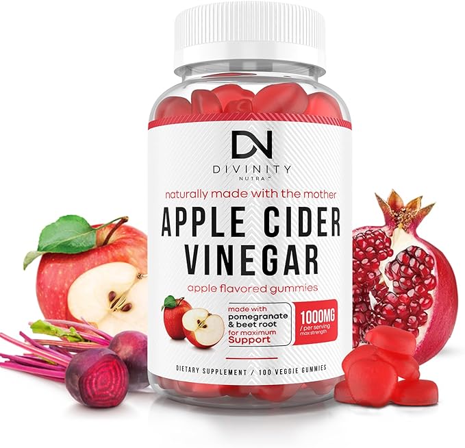 Apple Cider Vinegar Gummies with Mother - Cleanse & Detox ACV Gummies for Weight Loss, Gut Health, Metabolism Support - ACV with Mother with B12 Vitamin, B6 & Pomegranate & Beet Root 100 Ct