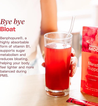 Premium Menstruation Support - 14 Sachets Raspberry Drink - Hormonal Balance & PMS Support - Reduce Period Cramps, Fatigue & Nausea -with Magnesium Bisglycinate, BenfoPure B1 & Vitamin B6