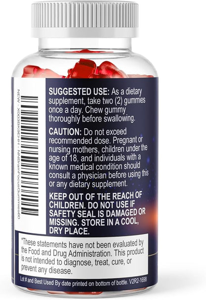Brain Supplements for Memory and Focus with Phosphatidylserine, Nootropic Memory Supplement Gummy for Brain Health, Concentration, Mental & Cognitive Support, Focus Vitamins with B6 & B12-60 Gummies