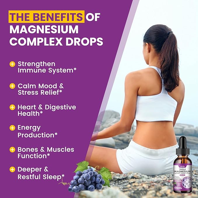 2 Pack Liquid Magnesium Glycinate Supplement, Calm Magnesium Citrate, Taurate Drops with Omega 3, Zinc, Ashwagandha, L-Theanine, Chamomile for Sleep, Mood, Stress Relief, Bone, Muscle, Grape Flavor
