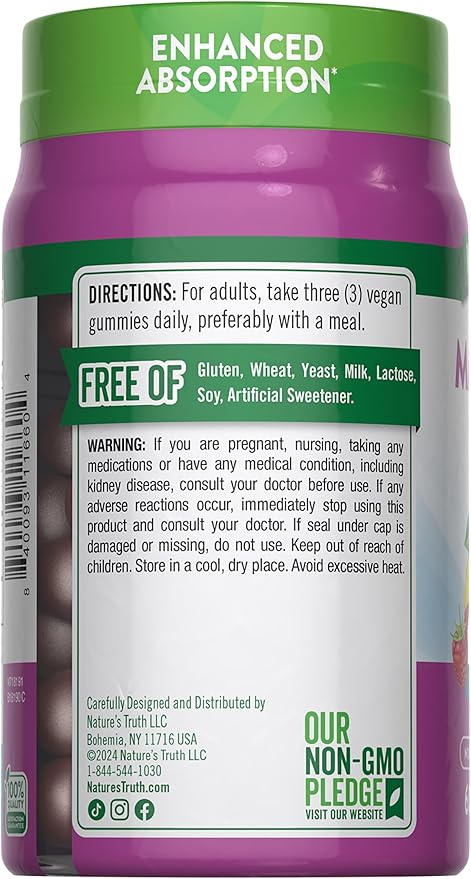 Nature's Truth Magnesium Gummies for Adults | 200mg | 60 Count | Vegan, Non-GMO & Gluten Free Supplement | Enhanced Absorption Magnesium Citrate