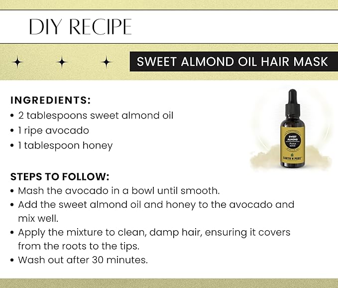Earth N Pure Sweet Almond Oil (Badam Oil) Cold Pressed, Therapeutic Grade for Body, Skin, Hair 200 ml