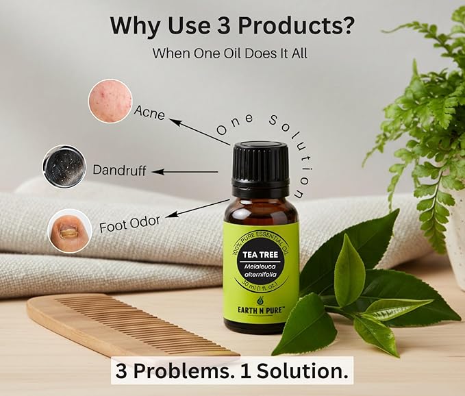 Earth N Pure Tea Tree Essential Oil Steam Distilled, Natural and Therapeutic Grade for Scalp & Skin Care with Glass Dropper | 30 ML