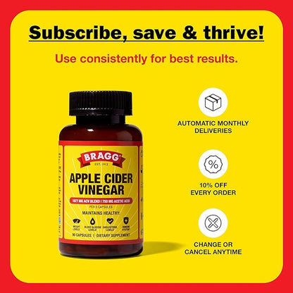 Bragg Organic Apple Cider Vinegar Capsules with Vitamin D and Zinc - 90 Count - Supports Immune System