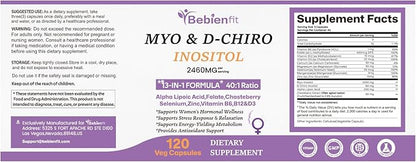 13-in-1 Myo Inositol & D-Chiro Inositol for Women,2460mg-40:1 Ratio Supplement Plus Alpha Lipoic Acid/Folate/Vitex/Magnesium,240 Vegan Capsules