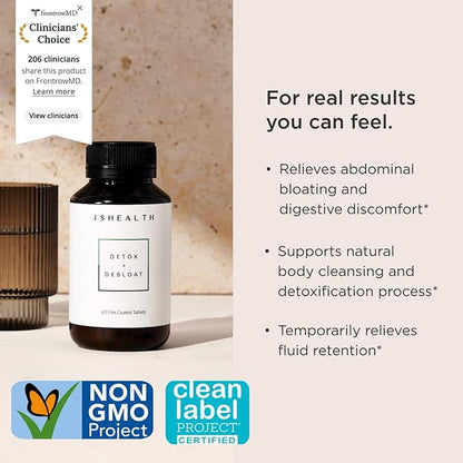 JSHealth Detox + Debloat. Bloating Relief for Women with Milk Thistle, Turmeric, and Fennel. Liver Health and Gut Support. Nutritionist-Formulated (60 Tablets, Pack of 2)
