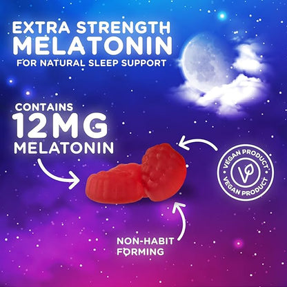 Melatonin Sleep Gummies - 12mg Per Serving - Extra Strength Sleep Support Melatonin Gummy for Adults - Vegan Sleeping Gummy Supplement to Support Restful Sleep - Tasty Berry Flavor - 120 Gummies