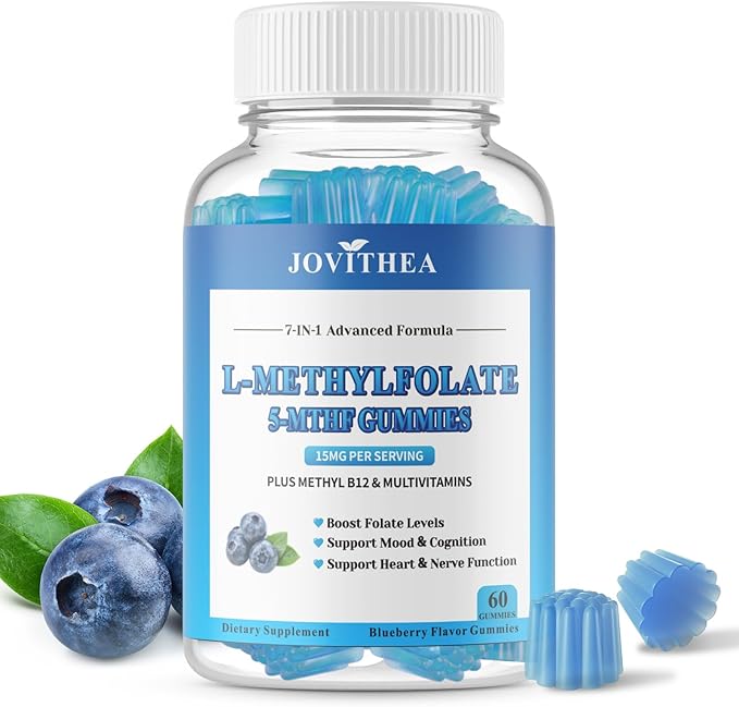L-Methylfolate 15mg Gummies with Methyl B12, Folate 5-MTHF Supplement for Mood, Brain Health, Cognition & Immunity, Sugar Free, Vegan, Non-GMO, 60 Count