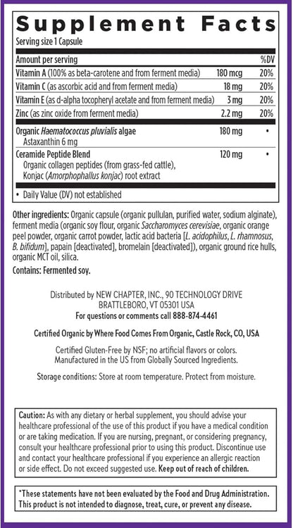 New Chapter Daily Skin Renewal Supplement, Clinical-Strength Astaxanthin for Youthful Skin Care + Collagen Protection with Vitamin C, Vitamin A, E & Zinc - 30 Capsules
