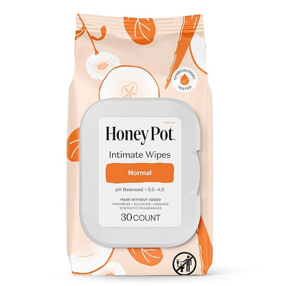 The Honey Pot Company - Feminine Wipes - Daily PH Balancing, Fragrance & Sulfate Free Wipes for Intimate Parts, Body, or Face - Hygiene Products - Normal 30 ct