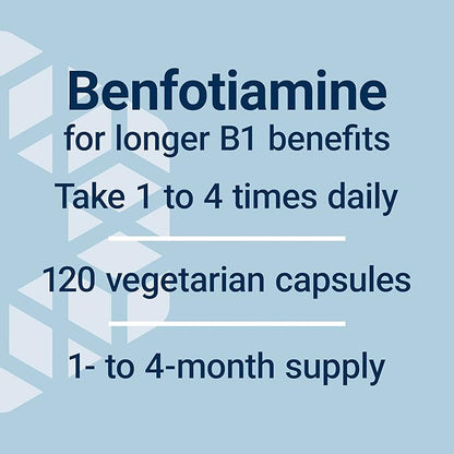 Life Extension Mega Benfotiamine, 250 mg, a fat-soluble form of thiamine, healthy metabolism, ultra-bioavailable vitamin B1, high potency, gluten-free, non-GMO, vegetarian, 120 capsules