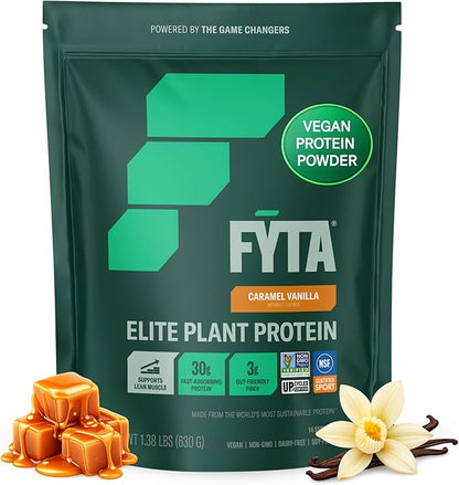 FYTA - Vanilla Protein Powder Plant Based with Better Taste & Texture Than Whey Protein - Non-GMO & Dairy Free Protein Powder Vegan for Women & Men - Caramel Vanilla 630g