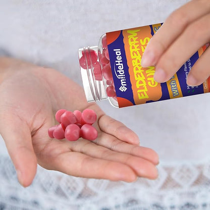 Elderberry Gummies, Elderberry Extract 300mg, with Vitamin C and Zinc, Strawberry Flavor Gummies, Non-GMOs, Gluten Free, Vegan-Friendly, Immune Support, 60 Count