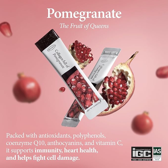Korean Collagen Jelly Sticks - 25 Pomegranate Flavored Marine Collagen Peptide Snacks for Anti-Aging- Collagen Protein Sugar-Free, Travel Packs for Hair & Nail Strength