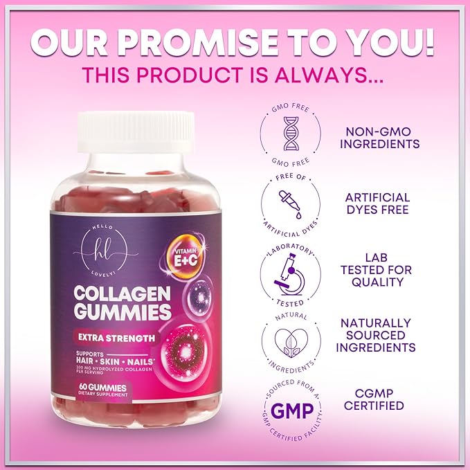 Collagen Peptides Gummies - 2500 mcg D-Biotin Per Serving - Hydrolyzed Protein Type I & III Multi Collagen Supplement with Vitamin C & Zinc - Support for Hair, Skin, Nails, Berry Flavor - 60 Gummies