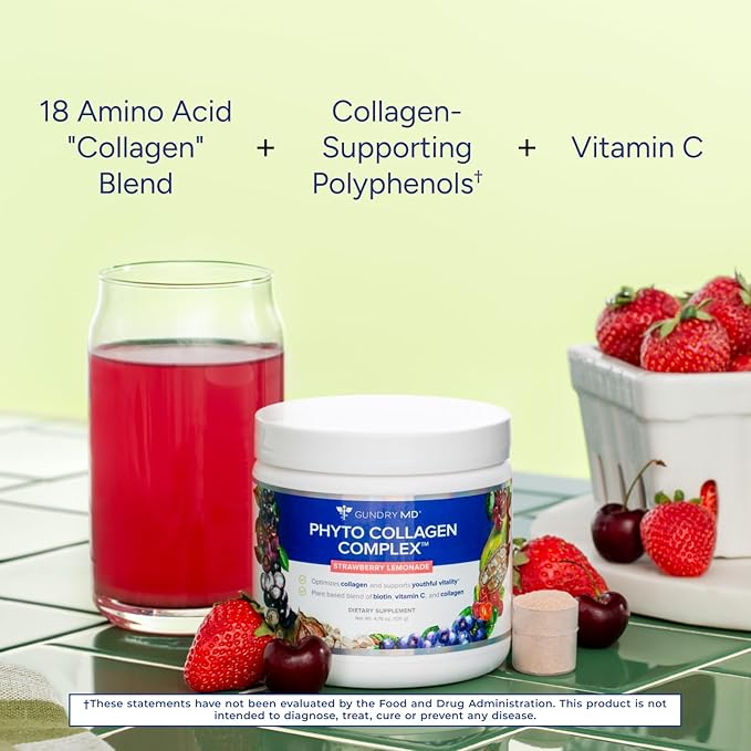 Gundry MD Phyto Collagen Complex, Strength Supporting Multivitamin Powder Supplement with Vitamin C, Amino Acids, and Polyphenols - Strawberry Lemonade (1)