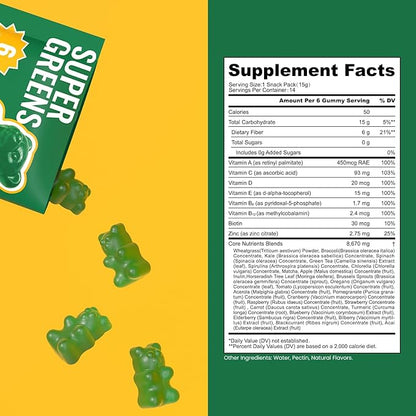 NEWELLME Daily Super Greens Gummies - 6g Fiber per Serving - Sugar-Free, Vegan & Gluten-Free - Essential Multivitamin with Probiotics for Digestive Health, Energy & Immunity - 14 Grab-and-Go Packs