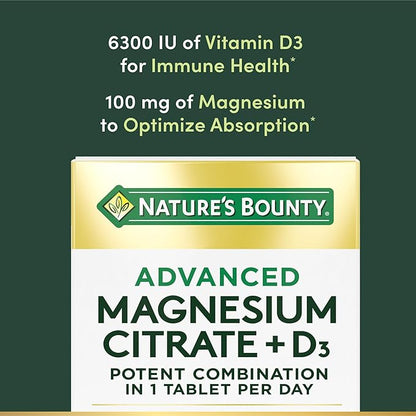 Nature's Bounty Advanced Vitamin D3 with Magnesium Citrate Immune Formula, Supports Immune and Bone Health, 90 Tablets (Pack of 3)