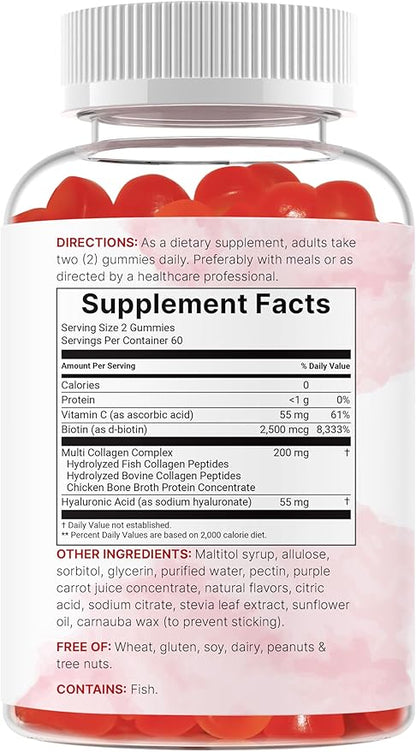 Micro Ingredients Multi Collagen Peptides, 120 Collagen Gummies | Type I,II,III,V,X Protein with Biotin, Hyaluronic Acid, & Vitamin C Complex | Pomegranate & Berry Flavored | Sugar Free, Non-GMO