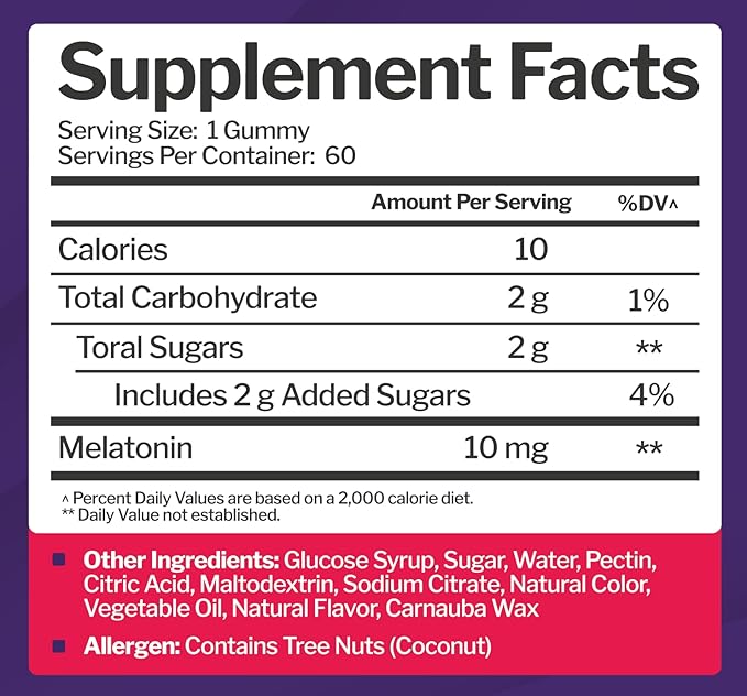 Melatonin 10mg Gummies with 10mg of Melatonin Per Gummy (60 Servings) - Maximum Strength Sleep Support for Adults - Gluten-Free, Non-GMO, Vegetarian, Great Tasting Mixed Berry Flavor - 60 Servings