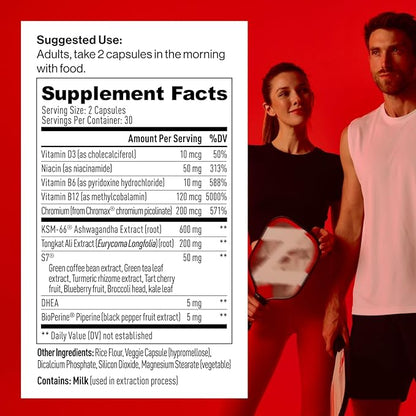 Mdrive Prime - Men's T-Support Supplement, Max Energy, Focus & Lean Muscle, KSM-66 Ashwagandha, S7 Nitric Oxide Booster, Bioperine and DHEA,30 Servings, 60 Count