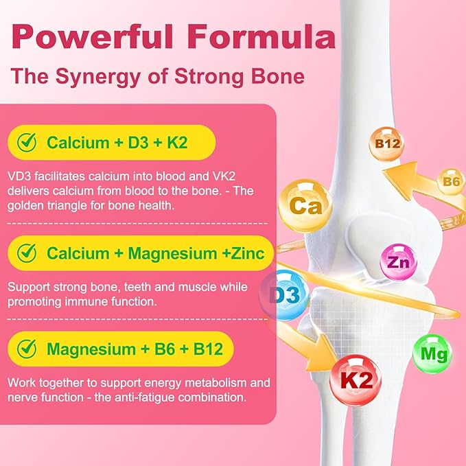 90 Count Calcium Citrate Gummies - Calcium Gummies with Magnesium & 4 Essential Vitamins Support Bone, Muscle, Teeth, Immunity, Calcium Supplements for Women & Men, Strawberry Flavor