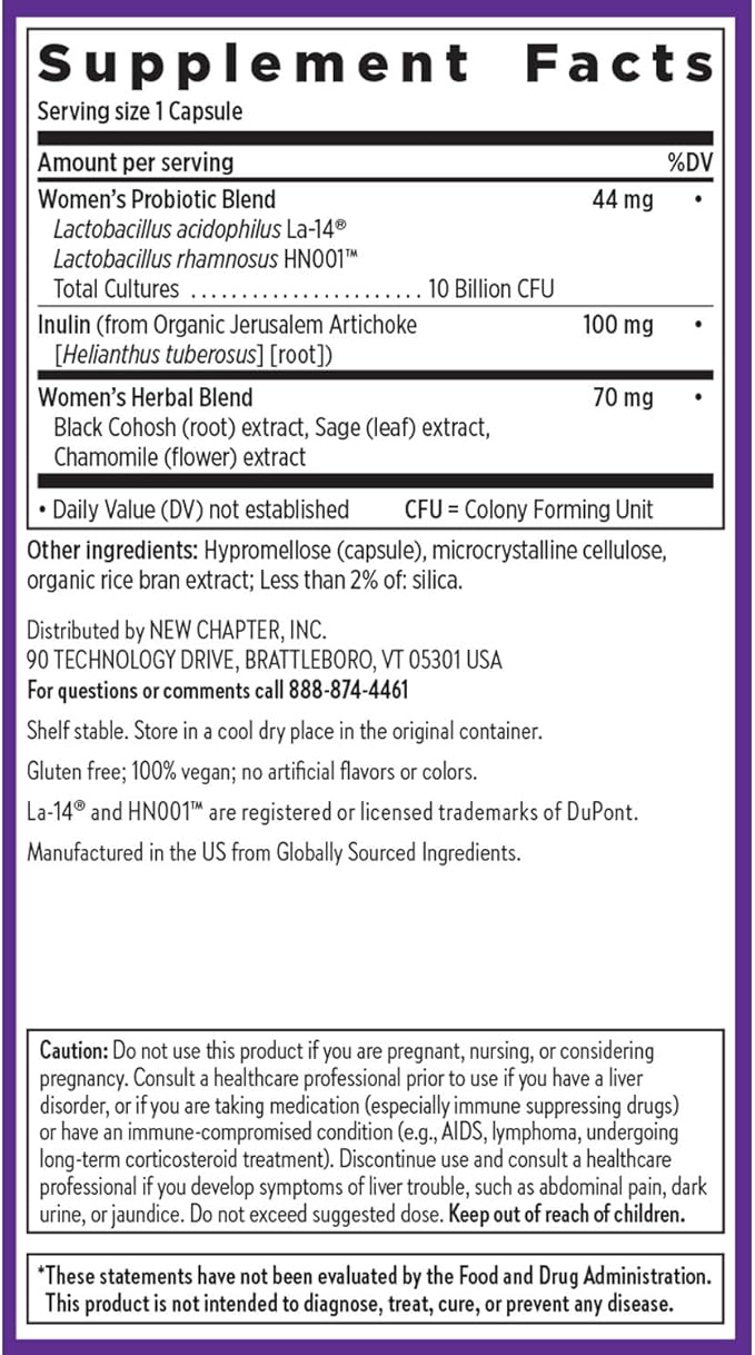 New Chapter All-Flora Probiotic Menopause Balance, Ultra-Concentrated Probiotics for Women with Black Cohosh for Menopause Hot Flashes, 100% Vegan, 30 Vegan Capsules