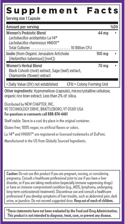 New Chapter All-Flora Probiotic Menopause Balance, Ultra-Concentrated Probiotics for Women with Black Cohosh for Menopause Hot Flashes, 100% Vegan, 30 Vegan Capsules
