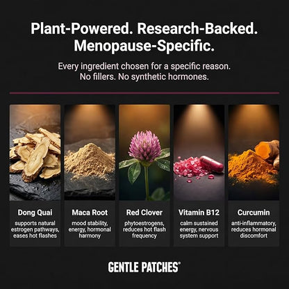 Menopause Relief Patches for Night Sweats & Hot Flashes - Natural Hormone Balance Support for Women - Herbal Perimenopause Patch with Black Cohosh & Red Clover - 30 Day Supply