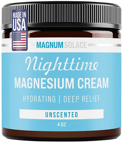 Magnum Solace Magnesium Lotion – Nighttime Magnesium Cream – Apply to Legs, Arms or Chest - Topical Magnesium Chloride – USA Made and Safe for Kids (Unscented)