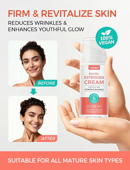 Natural Estrogen Cream for Women - Soothing Phytoestrogen Moisturizer with Wild Yam - Balancing Skin Cream for Menopause Support - Moisturizes, Firms & Revitalizes Dry, Sensitive Skin- 3.5 oz