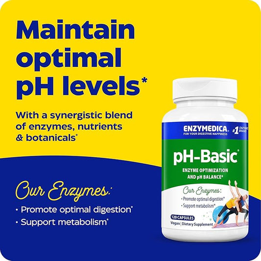 Enzymedica, pH-Basic, Includes Digestive Enzymes, Nutrients & Herbs, Supports Healthy Digestion & pH Balance, 120 Count