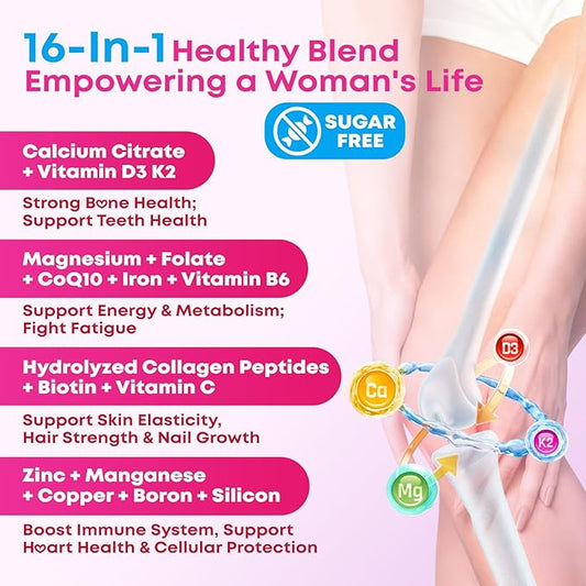 2 Pack Calcium Gummies for Women, Calcium Citrate 1200mg with Vitamin D3 K2, Collagen & Biotin, B0ne, Teeth, Immune & Hormone Support, Sugar Free, Non-GMO, Gluten-Free, Strawberry Flavor, 180 Count