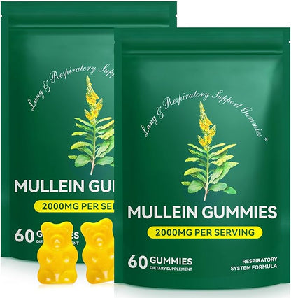 120 Count Mullein Gummies for Lung Cleanse, 2000mg Organic Mullein Leaf Extract for Lung Cleanse and Respiratory Support, Natural Mullein Herbal Supplement, Pear Flavor Gummies