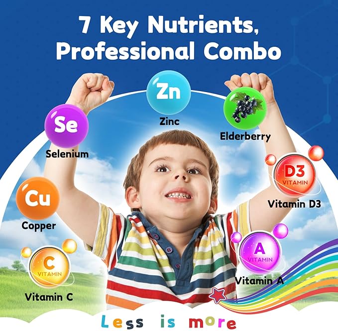 Zinc for Kids Supplements, Zinc Picolinate 30mg Gummies with Copper, High Absorption Form, with Selenium, Elderberry, for Kids Teens Growth, Skin & Immune Health, Sugar Free, 60 Gummies
