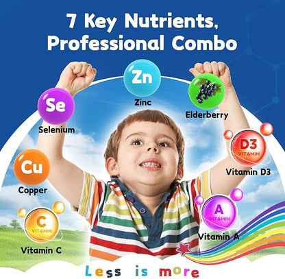Zinc for Kids Supplements, Zinc Picolinate 30mg Gummies with Copper, High Absorption Form, with Selenium, Elderberry, for Kids Teens Growth, Skin & Immune Health, Sugar Free, 60 Gummies