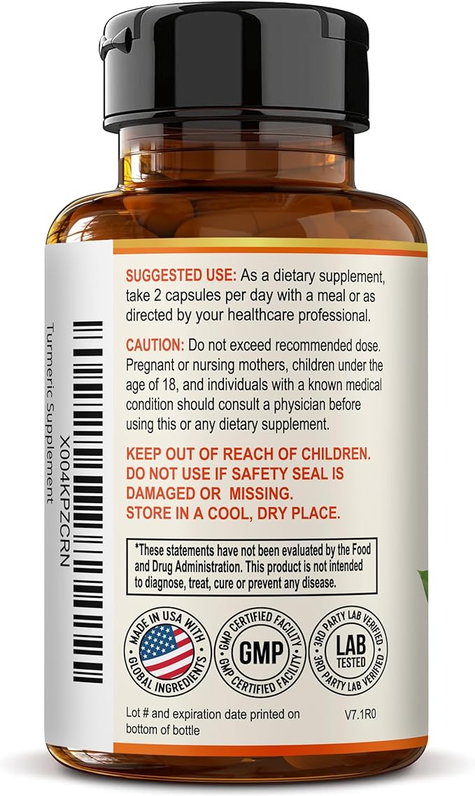 Organic Turmeric Curcumin Supplement Capsules – Made in USA – Extra Strength with BioPerine and 95% Curcuminoids for Joint Health and Healthy Inflammation Support – 60 Vegan Pills
