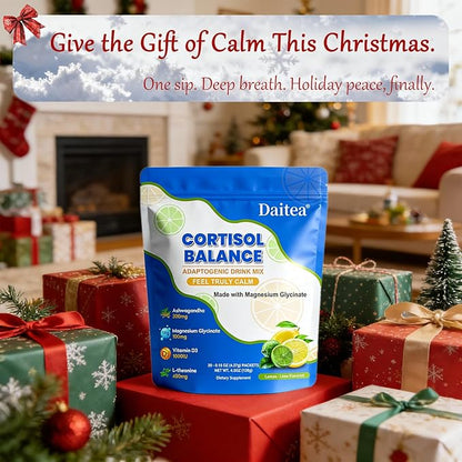 Cortisol Calm Drink Mix with Magnesium Glycinate Powder, L-Theanine, Vitamins, and Ashwagandha for Relaxation & Focus | Adaptogen Drink & Cortisol Support | 30 Packets (Lemon & Lime Flavor)