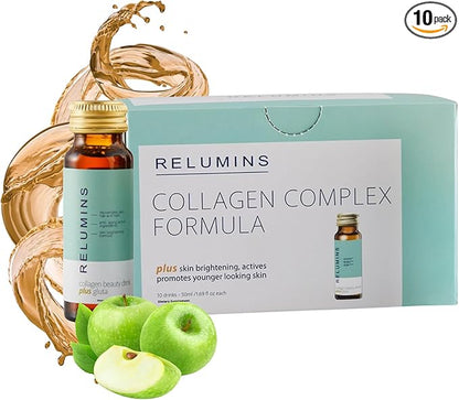 Relumins World's Most Advanced Collagen Drink - 10,000mg w/Glutathione & Antioxidants | USA's No.1 Liquid Collagen, Anti-Aging Spring Glow Essentials | Apple Flavor | Made in USA - 10 Bottles