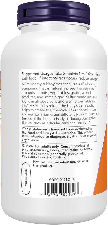 NOW Foods Supplements, MSM (Methylsulfonylmethane) 1,500 mg, Supports Healthy Cartilage*, Joint Health*, 200 Tablets