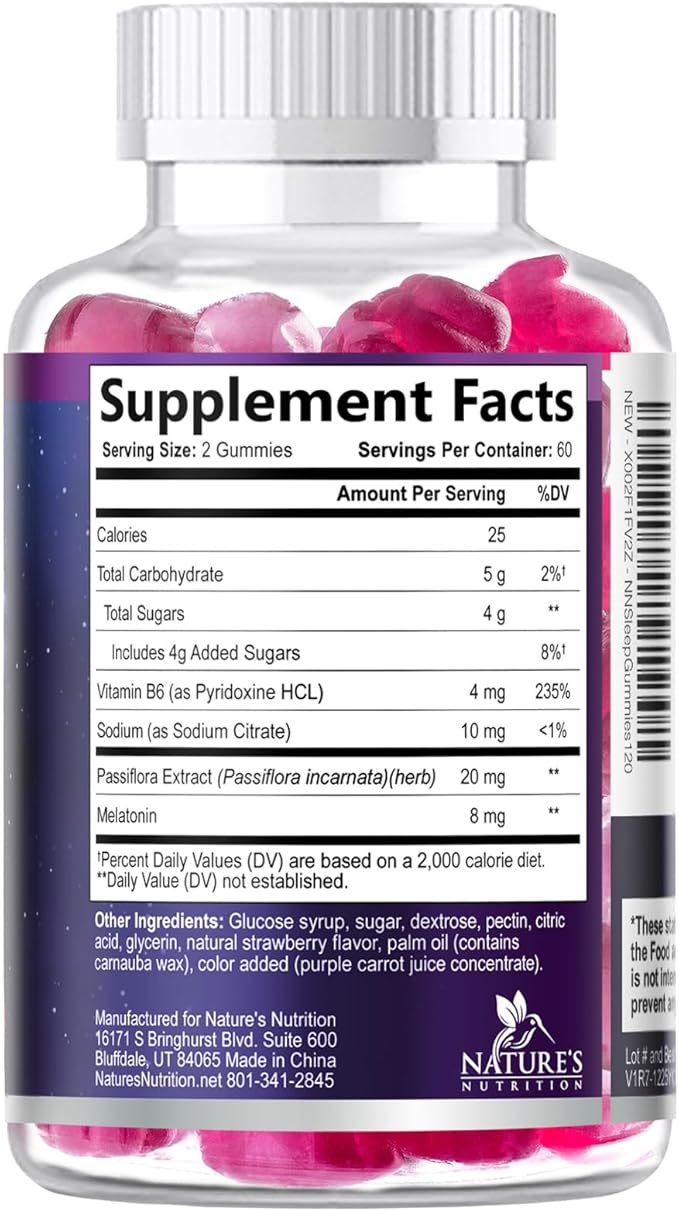 Sleep Gummies - 8mg Melatonin Per Serving - With Passiflora Extract for Restful Sleep - Fast Acting Melatonin Sleep Gummy Supplement for Adults, Vegan, Non-GMO, Tasty Strawberry Flavor - 120 Gummies